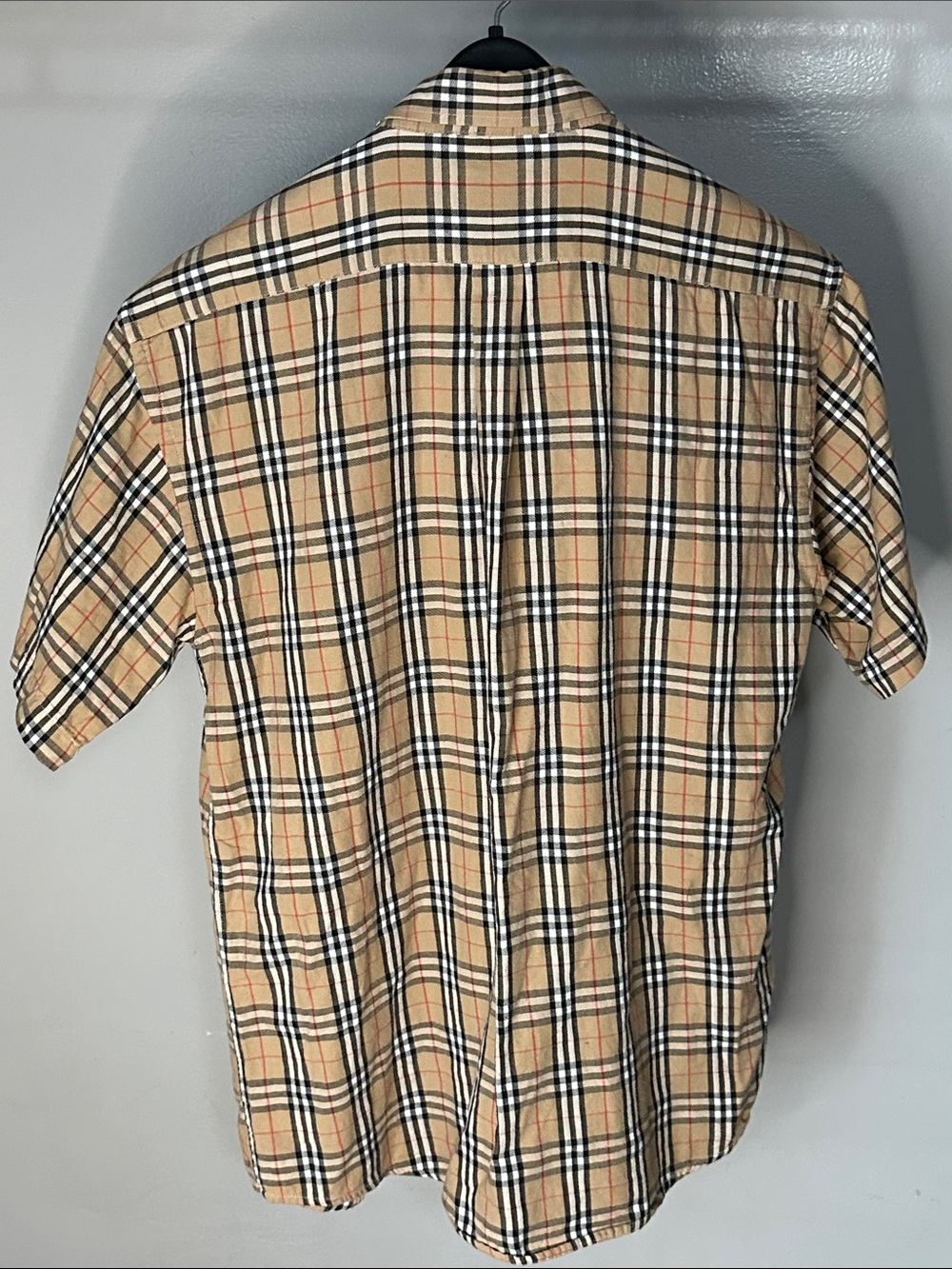 Burberry Beige Black White Plaid Short-Sleeve Button-Down Shirt - Picture 3 of 5